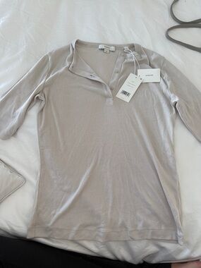 Vince Long Sleeve Henley Top in Light Taupe